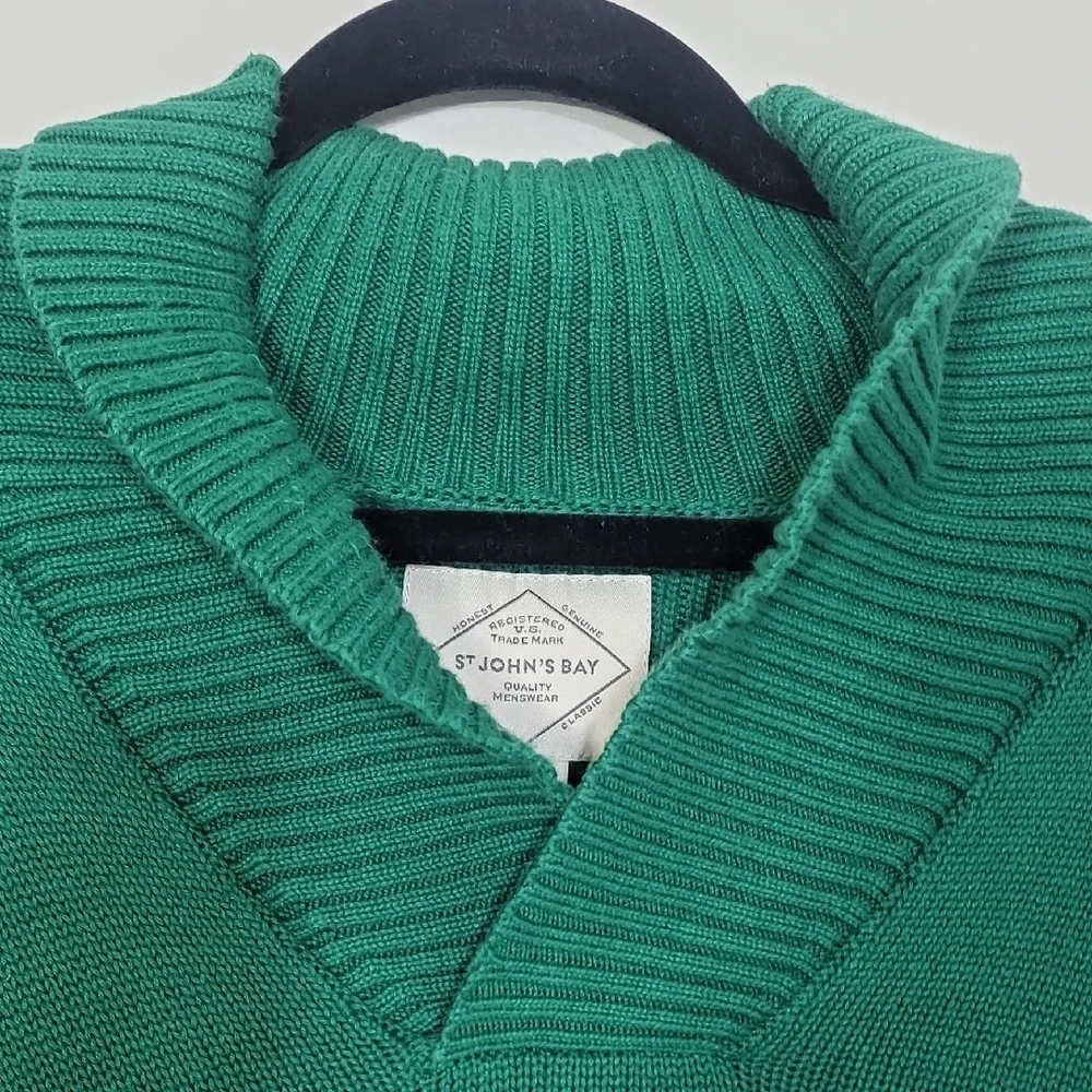 Y2K St Johns Mens 100% Cotton Cowl Neck Sweater Size XL Green Pullover Chunky